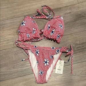 NWT‎ No Boundaries Red and White Floral Bikini